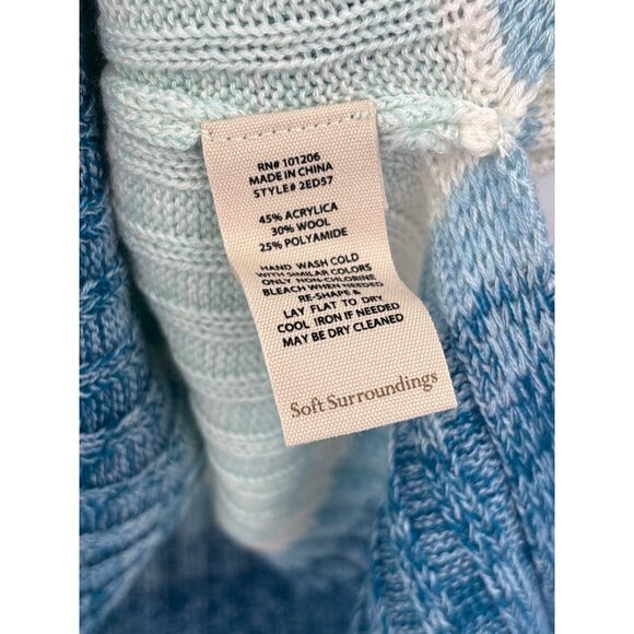 Soft Surroundings Favila Striped Cowl Neck Sweater Ribbed Mint Teal Large NEW - Picture 5 of 6